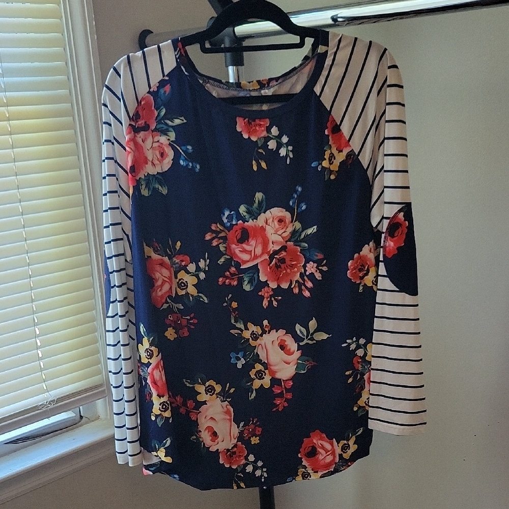 Floral and Striped Women's Blouse